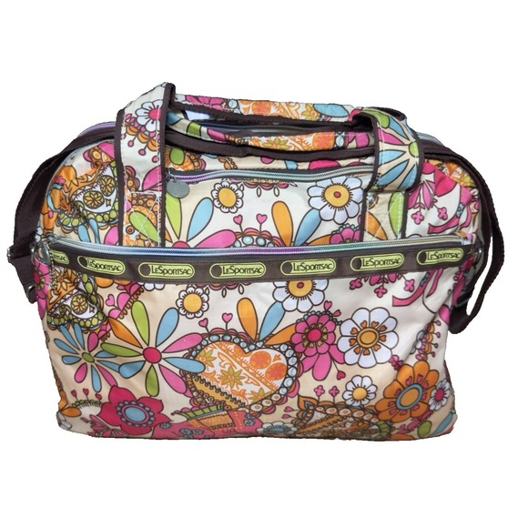 Le SportSac Handbags - Lesportsac Elephant Floral Weekender Travel Bag Hippie Dopamine Mod Duffle